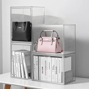 4Pack Clear Display Box Organizer Stackable w Magnetic Door