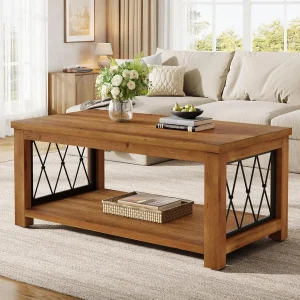 47.2" Solid Wood Coffee Table 2-Tier Storage