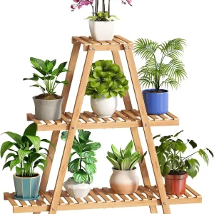 3-Tier Bamboo Plant Stand for Indoor Outdoor Use