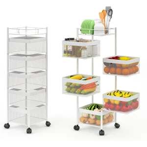 5-Tier Rolling Storage Cart with Rotating Baskets