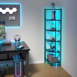 6-Tier Corner Shelf with LED Lights, Steel Frame