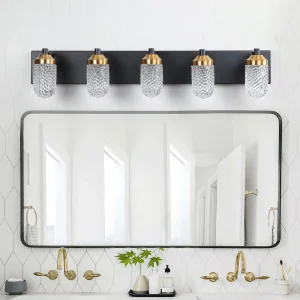 Minimally retro bathroom vanity table lamp, LED 5-bulb glass
