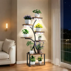 7 Tier Tree Shaped Plant Stand Metal Flower Lights